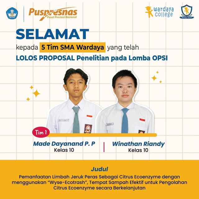 5 TIM SMA WARDAYA LOLOS PROPOSAL OPSI 5 TIM SMA WARDAYA LOLOS PROPOSAL OPSI