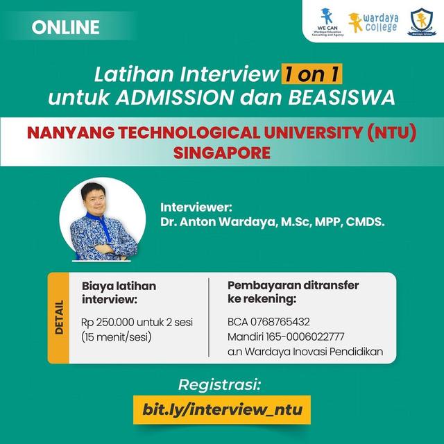 Pelatihan Wawancara 1 on 1 Nanyang Technological University (NTU)